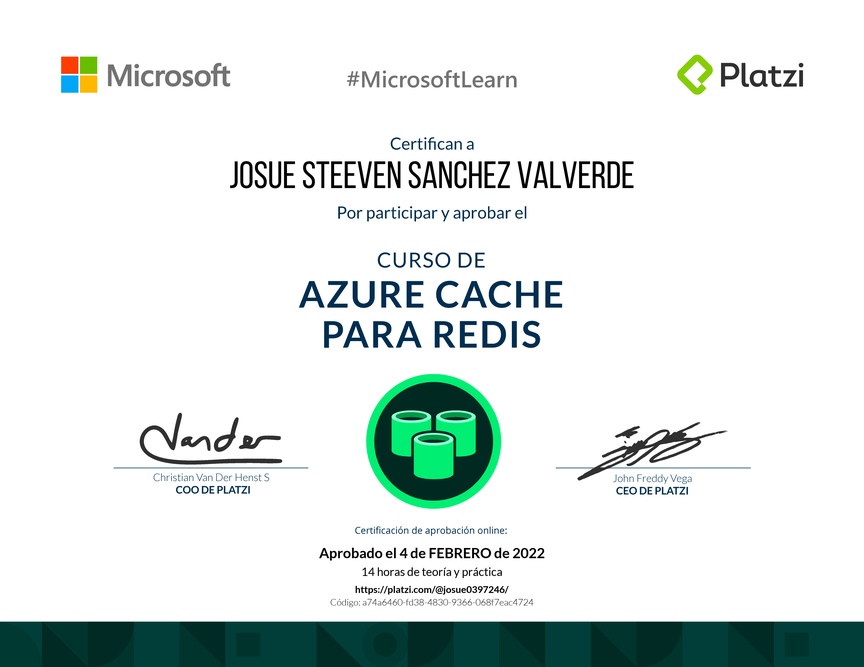 Diploma del Curso de Azure Cache para Redis