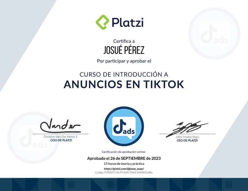 Diploma del Curso de Anuncios en TikTok