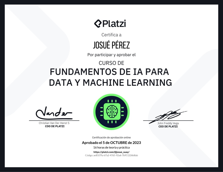 Diploma del Curso de Fundamentos de AI para Data y Machine Learning