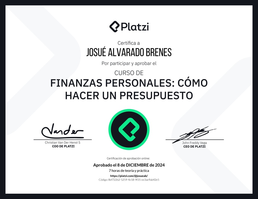 Diploma del Curso de Finanzas Personales: Cómo hacer un Presupuesto