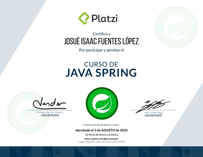 Diploma del Curso de Java Spring