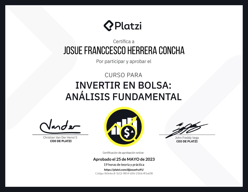 Diploma del Curso para Invertir en Bolsa: Análisis Fundamental