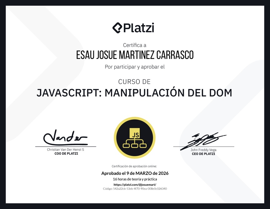 Diploma del Curso de JavaScript: Manipulación del DOM
