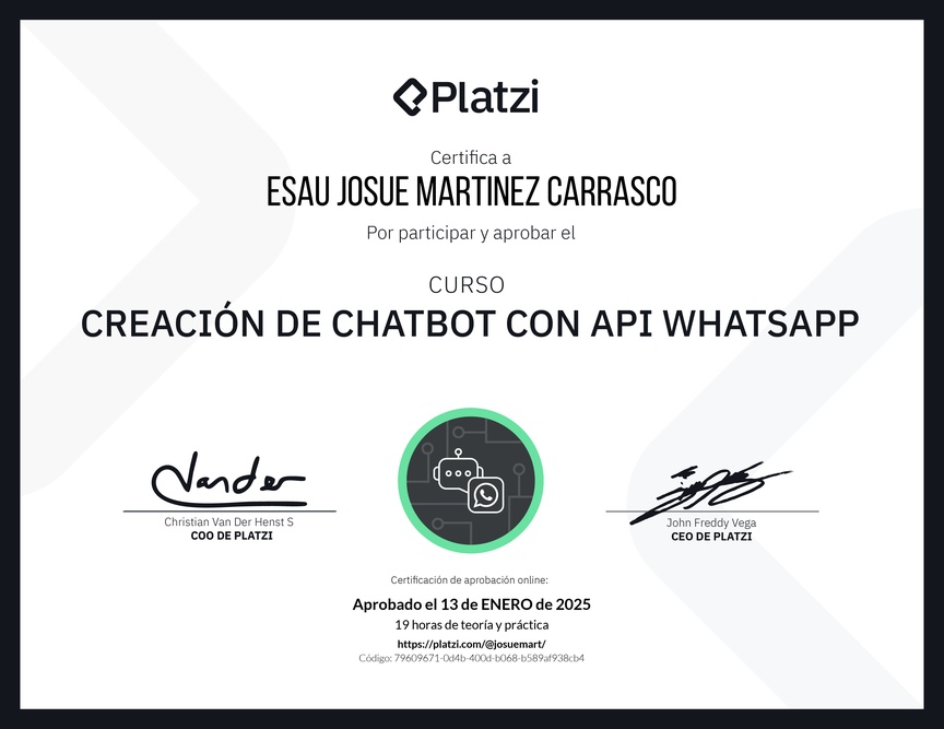 Diploma del Curso de ChatBot con WhatsApp API