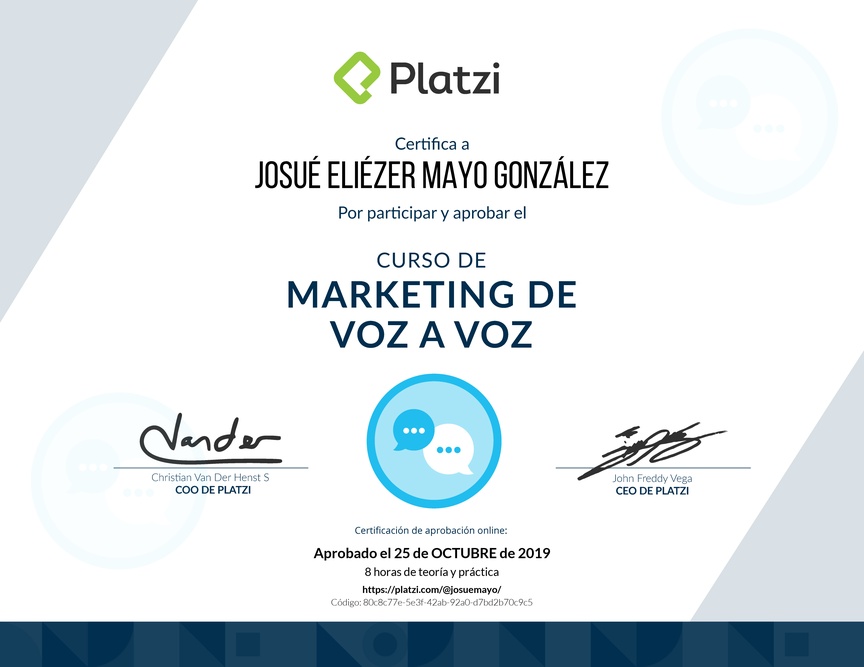 Diploma del Curso Gratis de Marketing Voz a Voz 2016