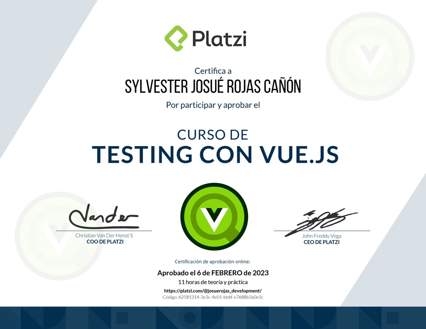 Diploma del Curso de Testing con Vue.js 2