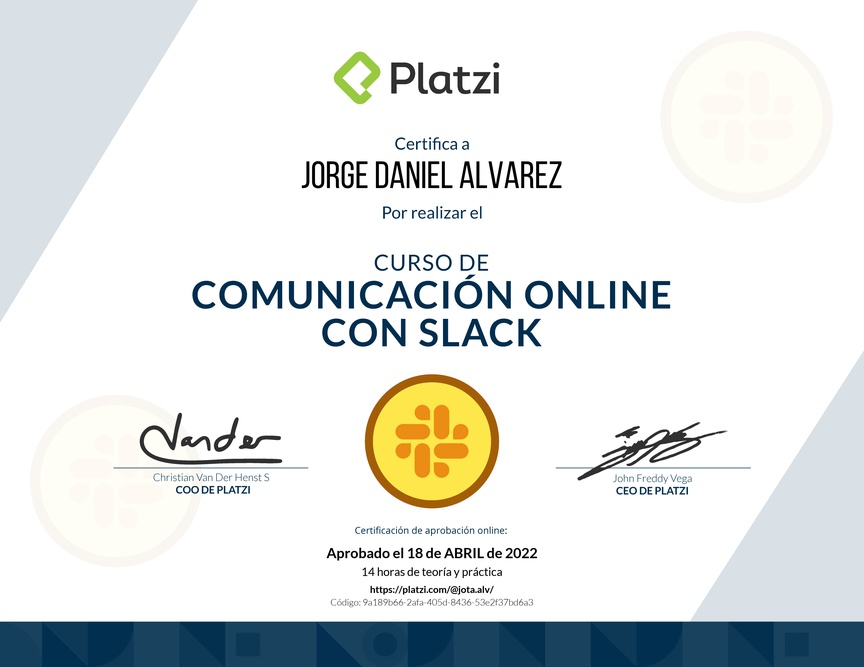 Diploma del Curso de Slack para Mejorar tu Comunicación Online