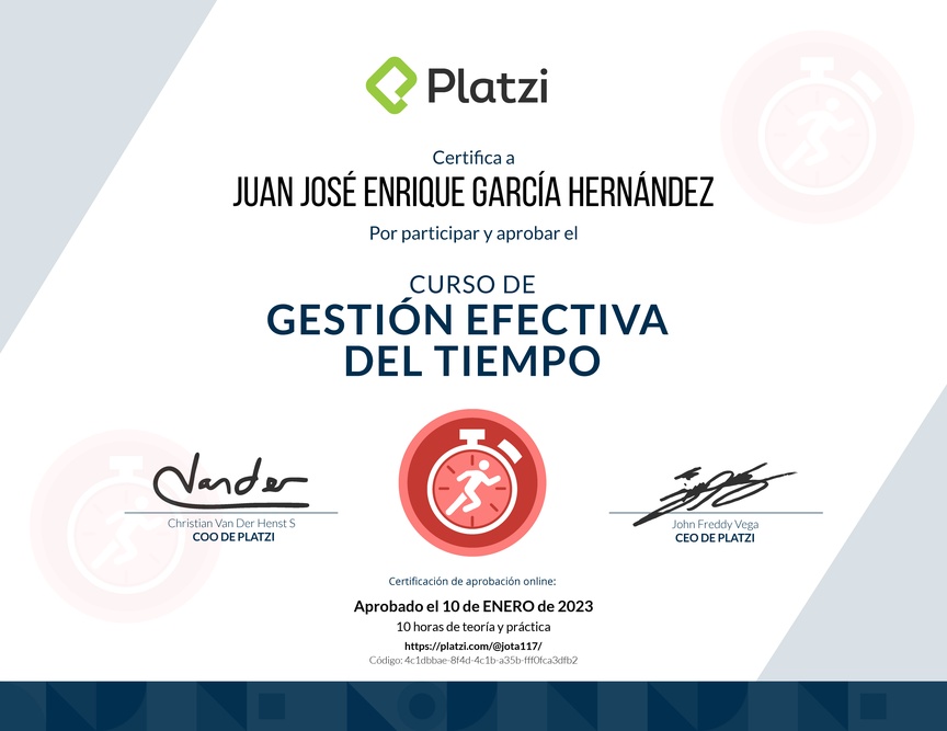 Diploma del Curso de Gestión Efectiva del Tiempo