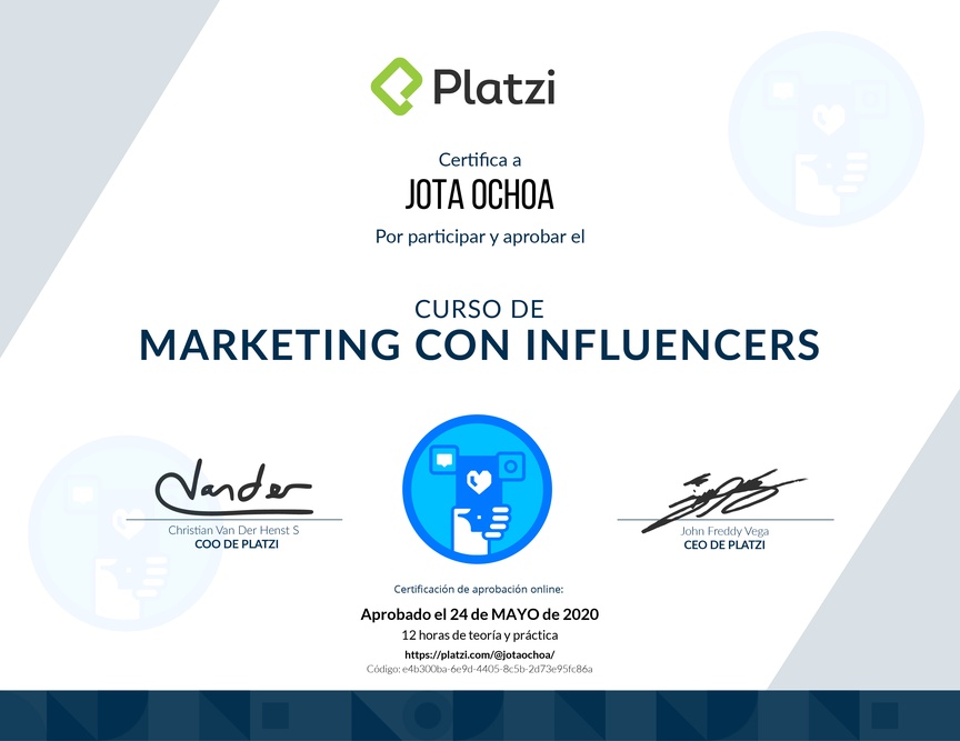 Diploma del Curso de Marketing con Influencers