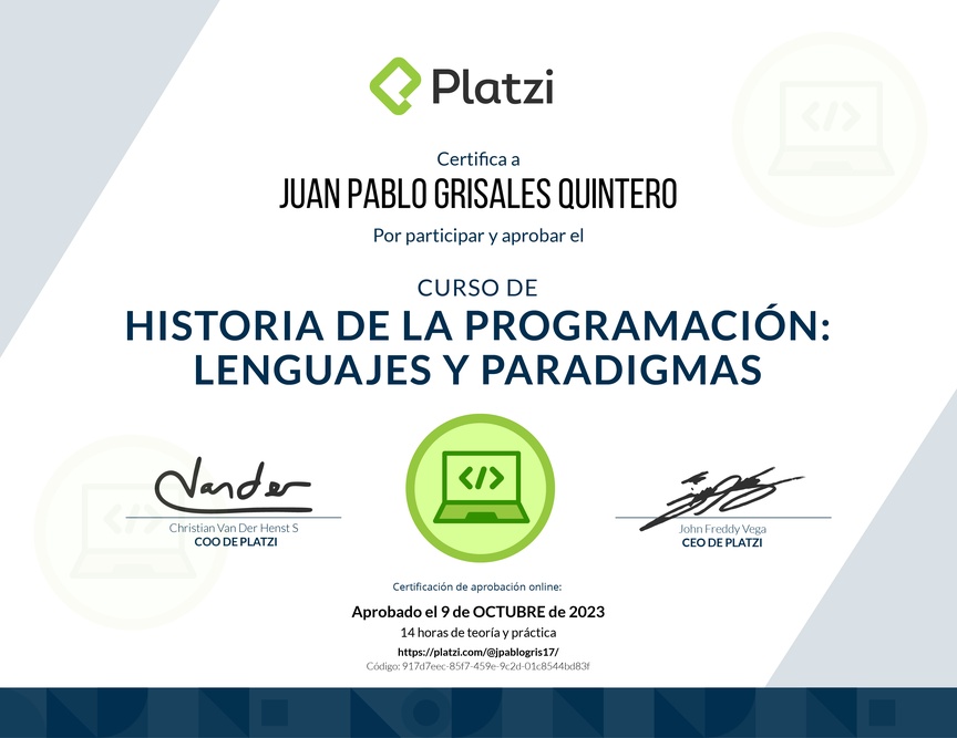 Diploma del Curso de Historia de la Programación: Lenguajes y Paradigmas
