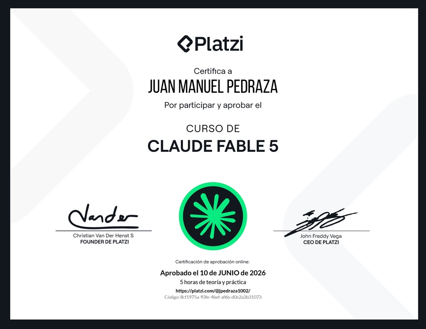 Diploma del Curso de Claude Fable 5