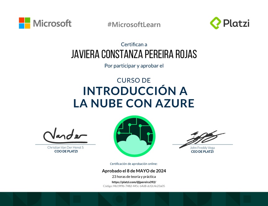 Diploma del Curso de Introducción a la Nube con Azure