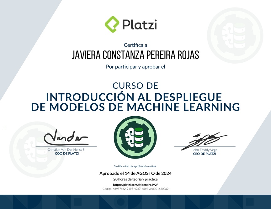 Diploma del Curso de Introducción al Despliegue de Modelos de Machine Learning