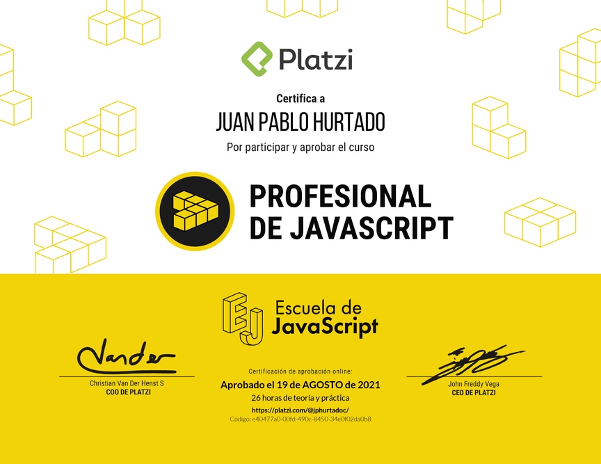 Diploma del Curso Profesional de JavaScript