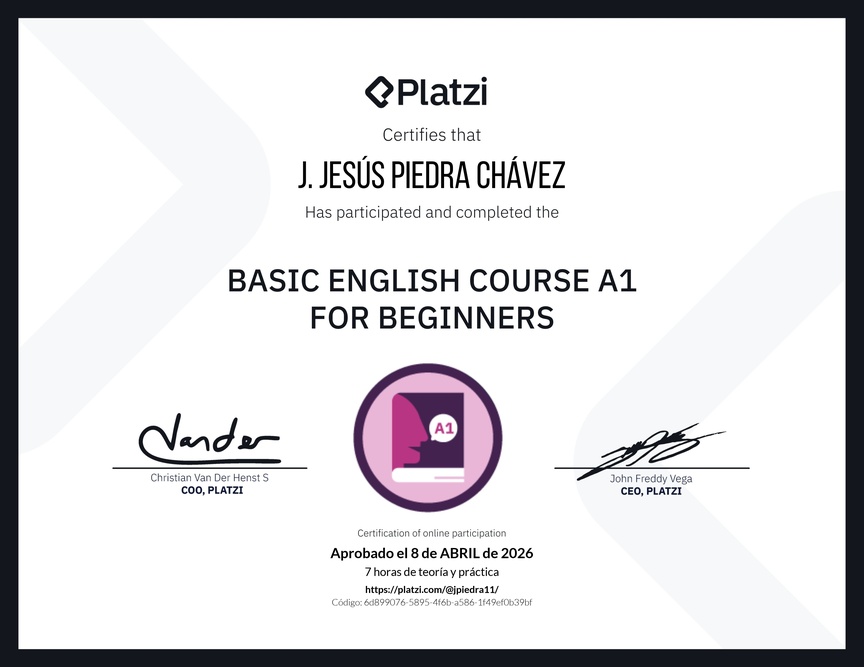 Diploma del Curso de Inglés Básico A1 para Principiantes