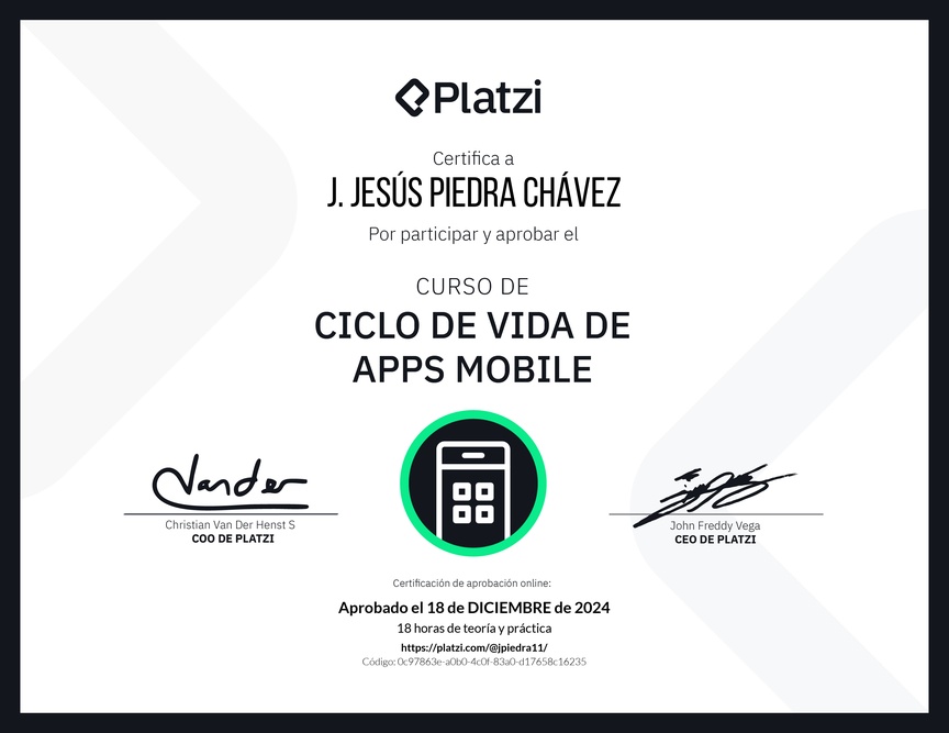 Diploma del Curso del Ciclo de Vida de Apps Mobile