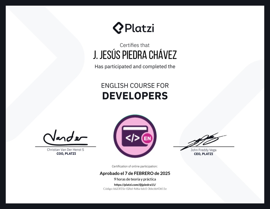 Diploma del Curso de Inglés para Programadores