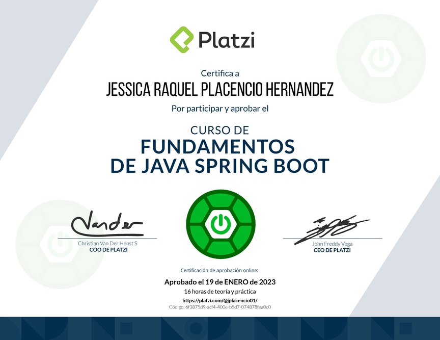 Diploma del Curso de Java: Backend con Spring Boot
