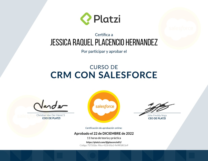Diploma del Curso de CRM con Salesforce