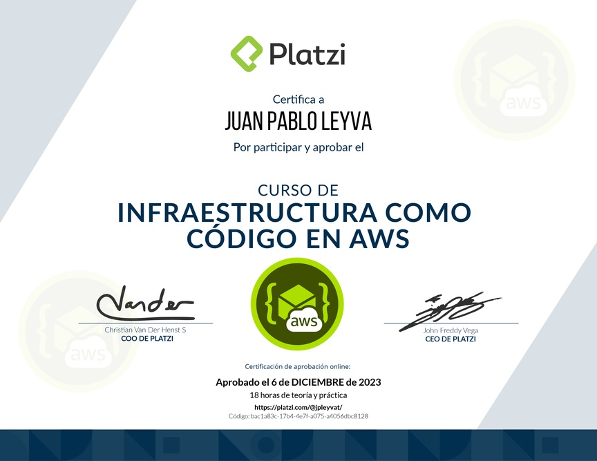 Diploma del Curso de Infraestructura Como Código en AWS