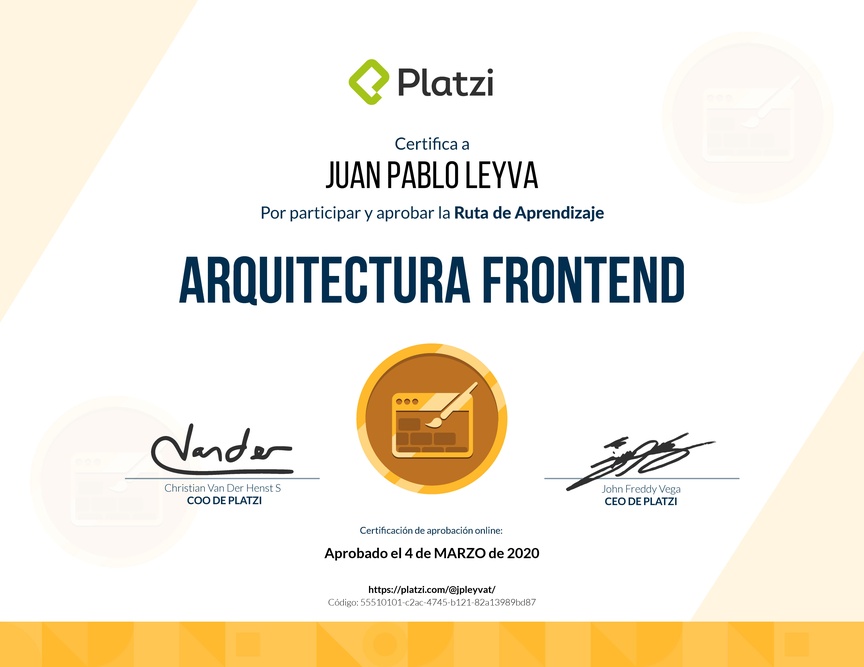 Diploma de la Ruta de Aprendizaje de Arquitectura Frontend
