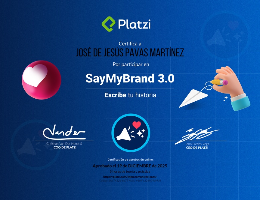Diploma de Reto SayMyBrand: Escribe tu historia