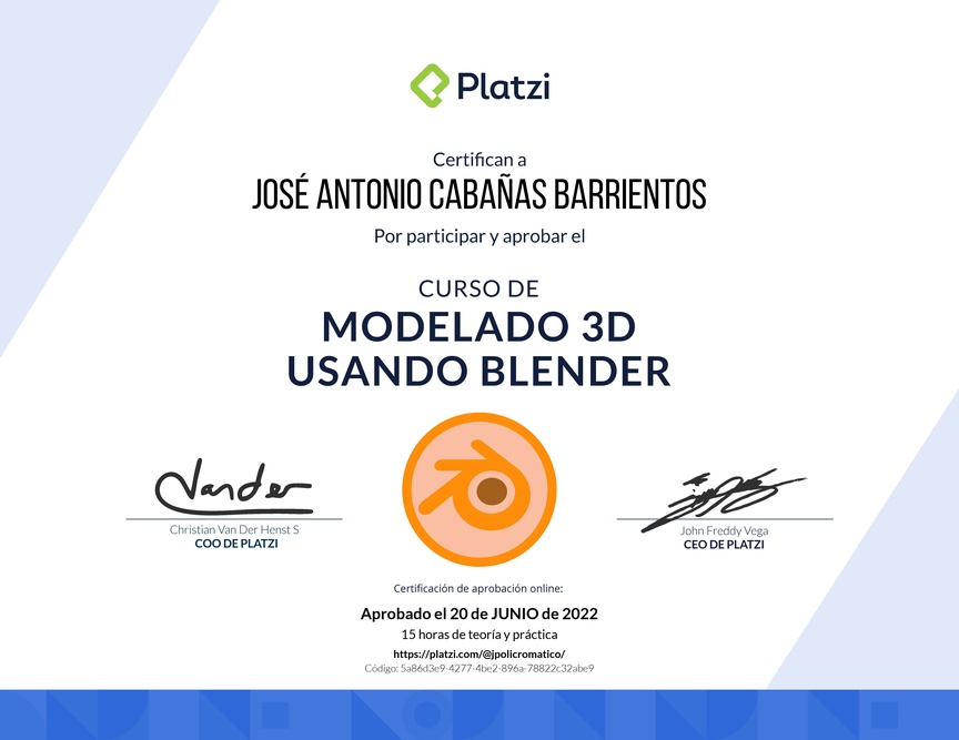 Diploma del Curso de Modelado 3D usando Blender