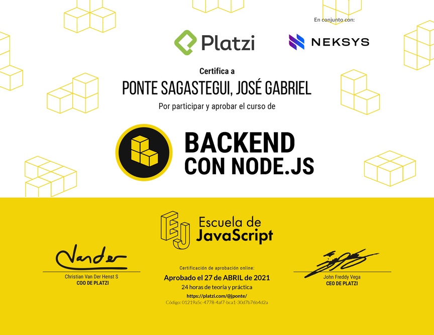 Diploma del Curso de Backend con Node.js 2019