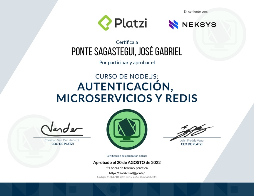 Diploma del Curso de Node.js: Autenticación, Microservicios y Redis