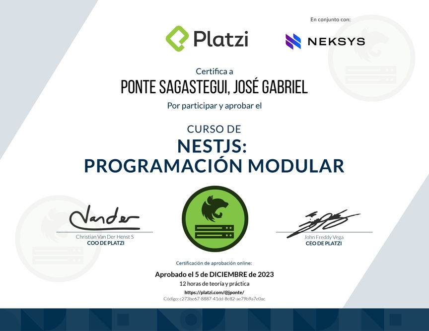 Diploma del Curso de NestJS: Programación Modular, Documentación con Swagger y Deploy