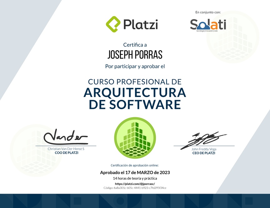 Diploma del Curso Profesional de Arquitectura de Software