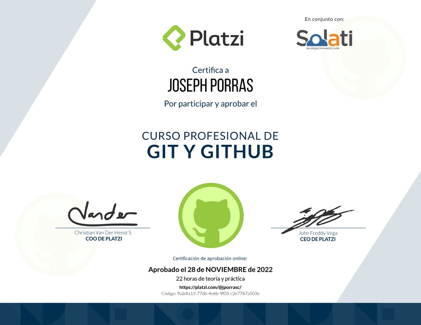 Diploma del Curso Profesional de Git y GitHub