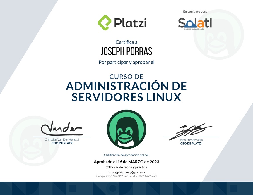 Diploma del Curso de Administración de Servidores Linux