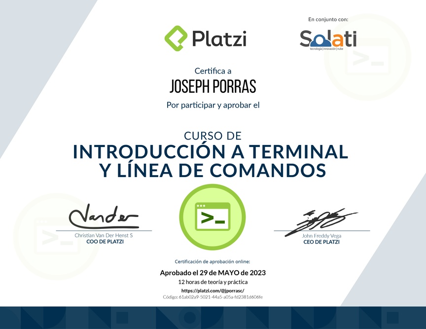 Diploma del Curso de Introducción a la Terminal y Línea de Comandos 2019