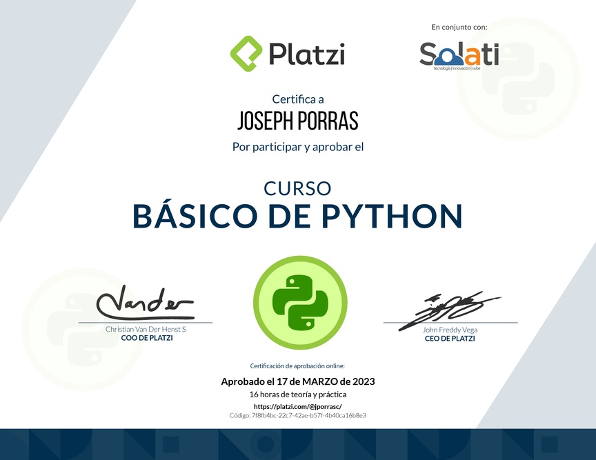 Diploma del Curso Básico de Python