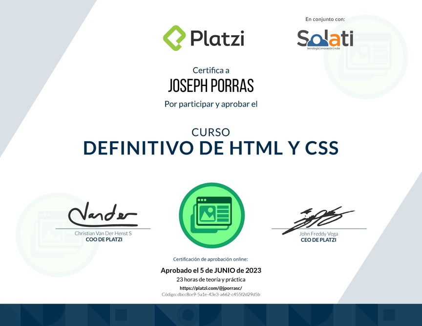 Diploma del Curso Definitivo de HTML y CSS