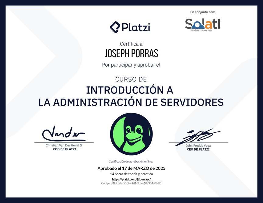 Diploma del Curso de Introducción a la Administración de Servidores Linux