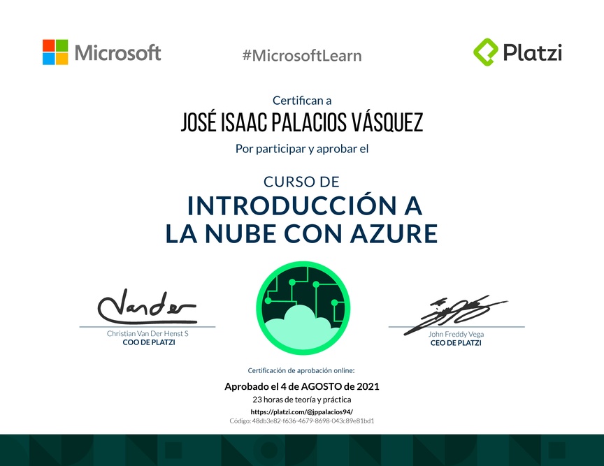 Diploma del Curso de Introducción a la Nube con Azure