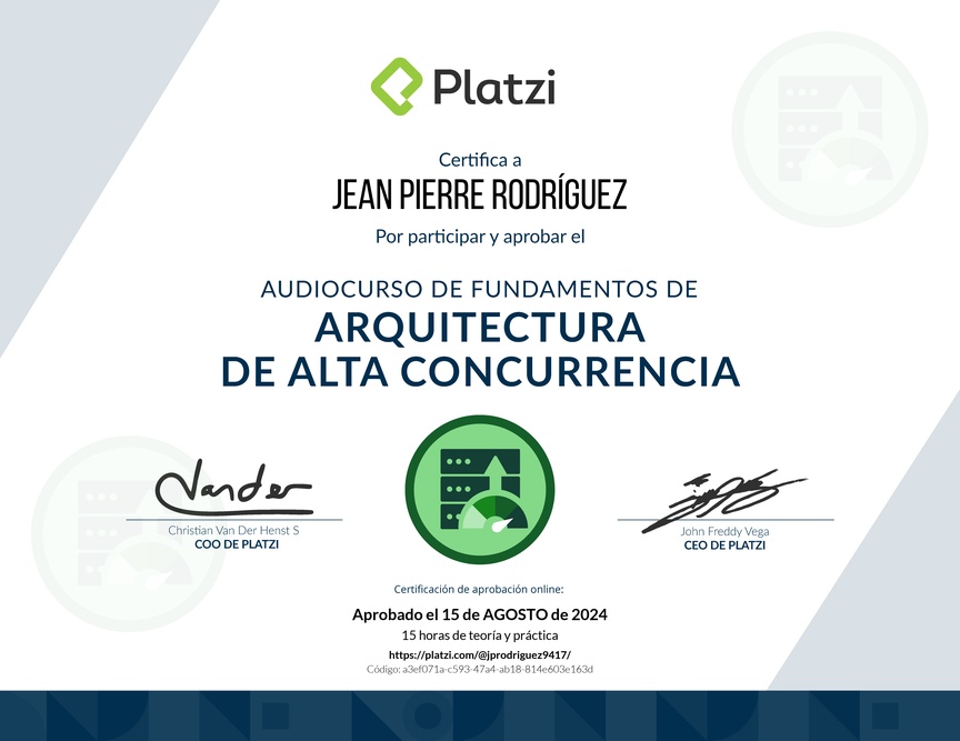 Diploma de Audiocurso de Fundamentos de Arquitectura de Alta Concurrencia