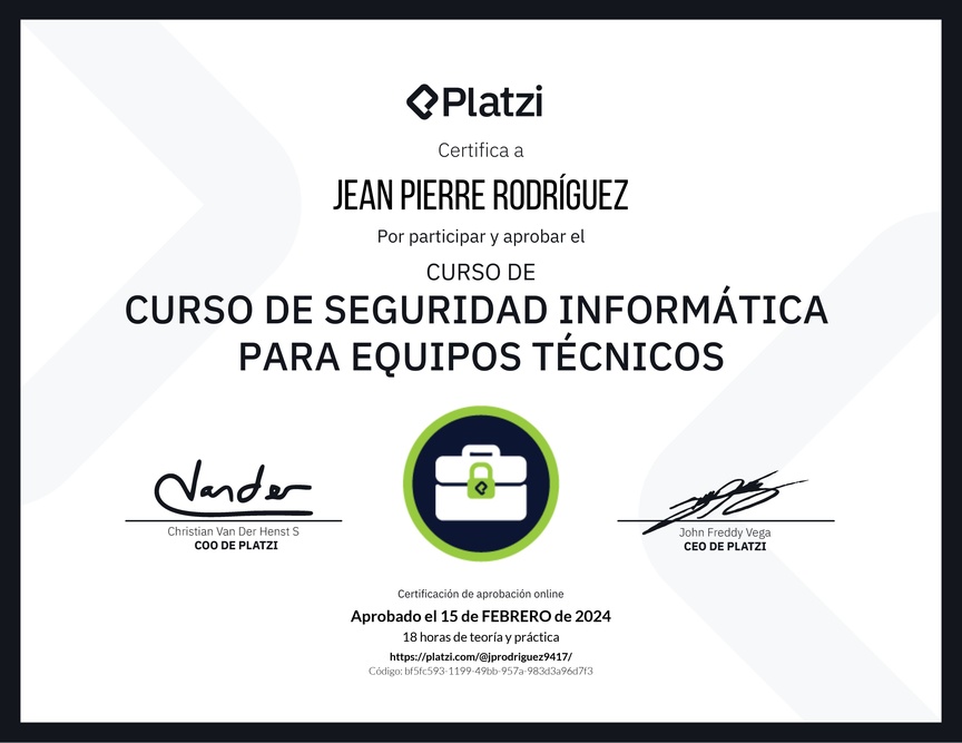 Diploma del Curso de Seguridad Informática para Equipos Técnicos