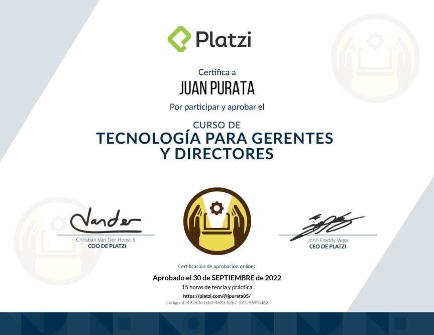 Diploma del Curso de Tecnología para Gerentes y Directores