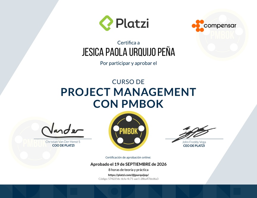 Diploma del Curso de Project Management con PMBOK