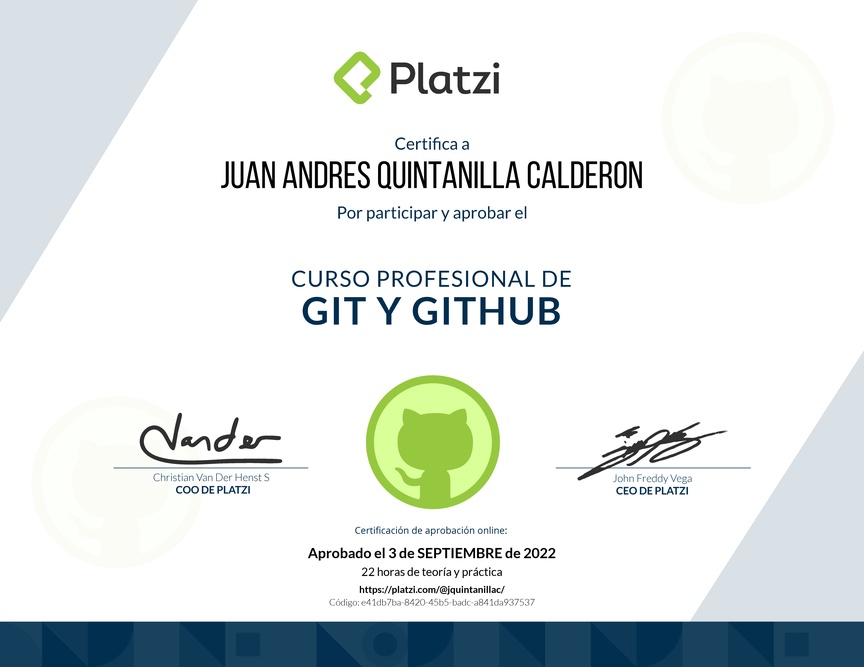 Diploma del Curso Profesional de Git y GitHub