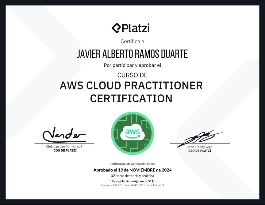 Diploma del Curso AWS Cloud Practitioner Certification