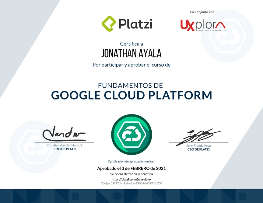 Diploma de Fundamentos de Google Cloud Platform 2018