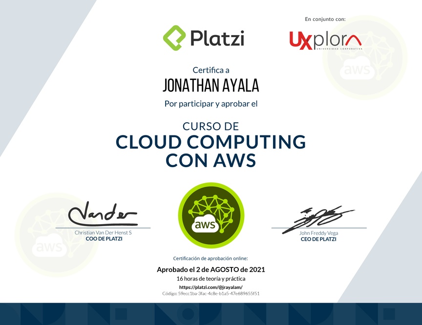 Diploma del Curso Práctico de Cloud Computing con AWS