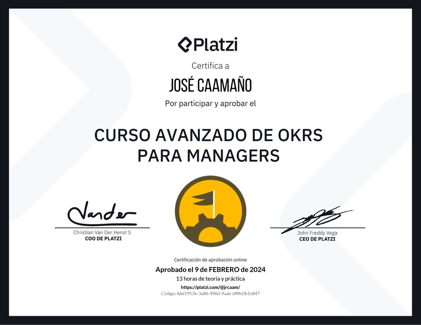 Diploma del Curso Avanzado de OKRs para Managers