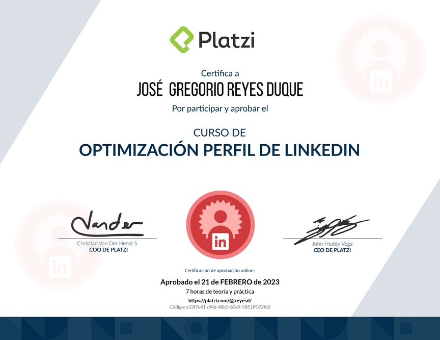 Diploma del Curso de Optimización del Perfil de LinkedIn
