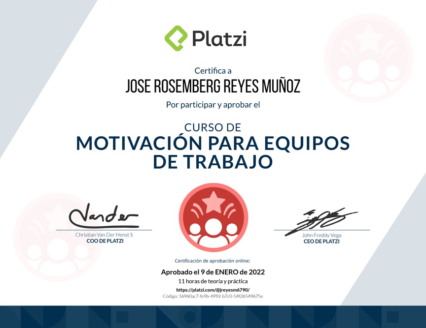 Diploma del Curso de Motivación para Equipos de Trabajo