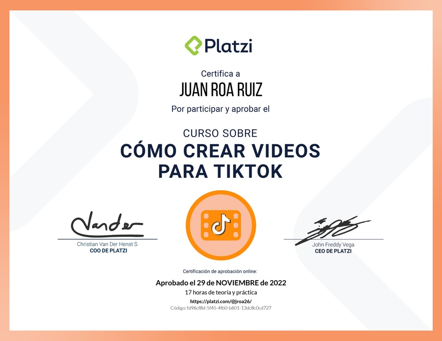 Diploma del Curso para Crear Videos Creativos en TikTok